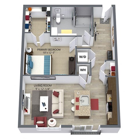 Floor plan for 1 bed, 1 bath, 741 sqft